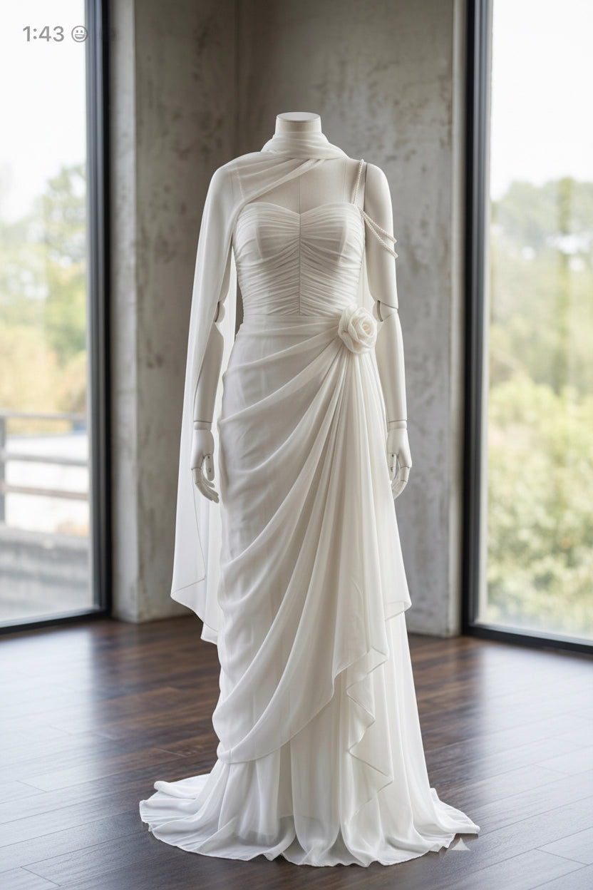 Moon veil ruched gown