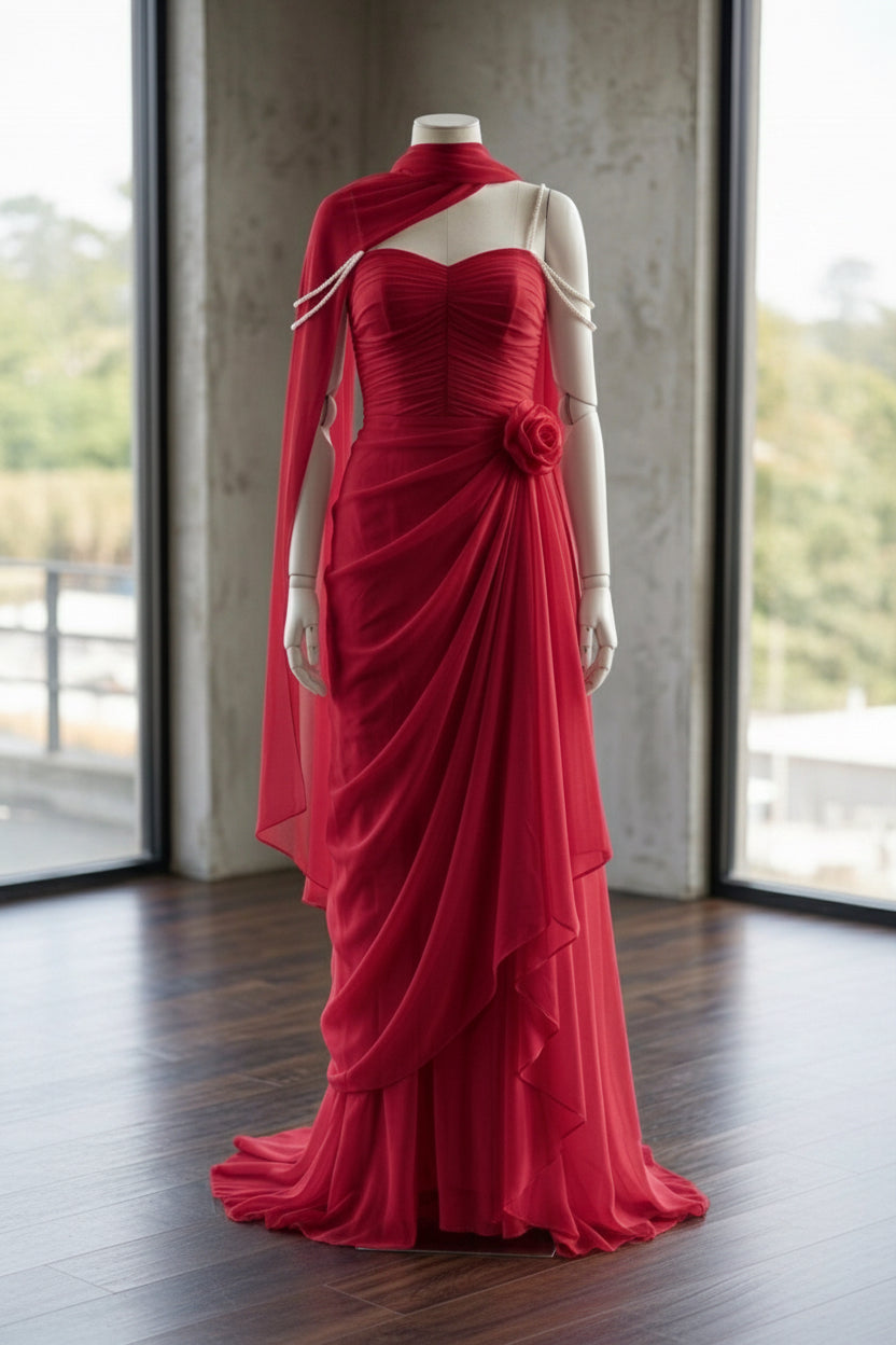 Moon veil ruched gown