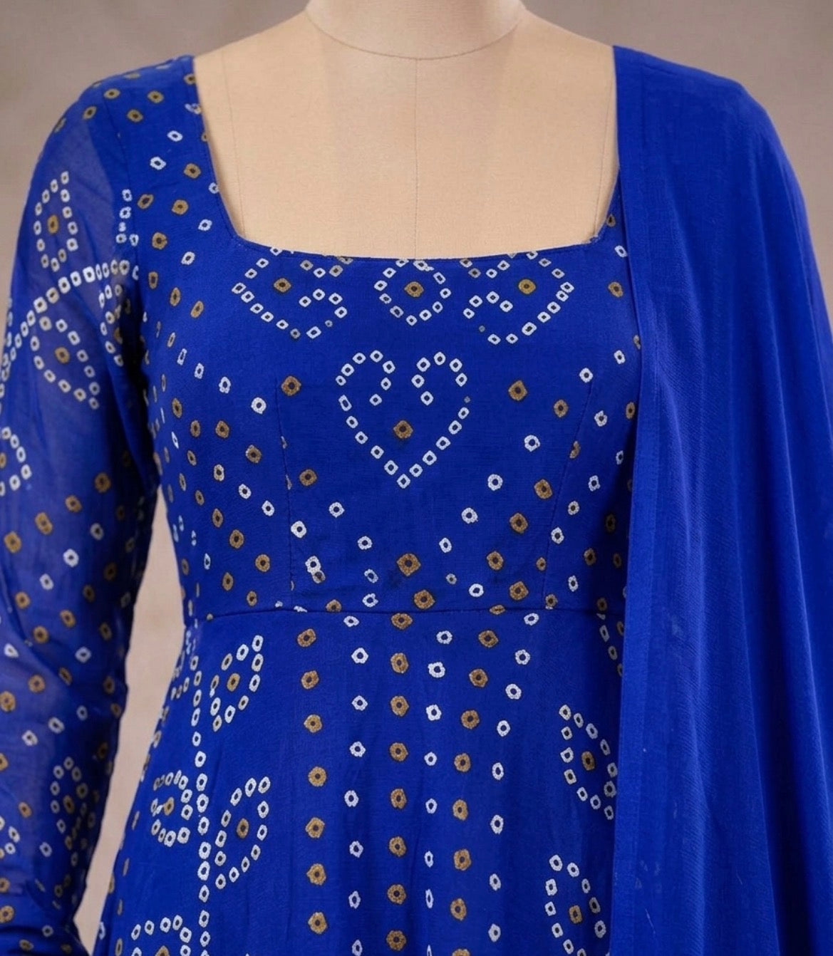 Teal bandhani Anarkali suit