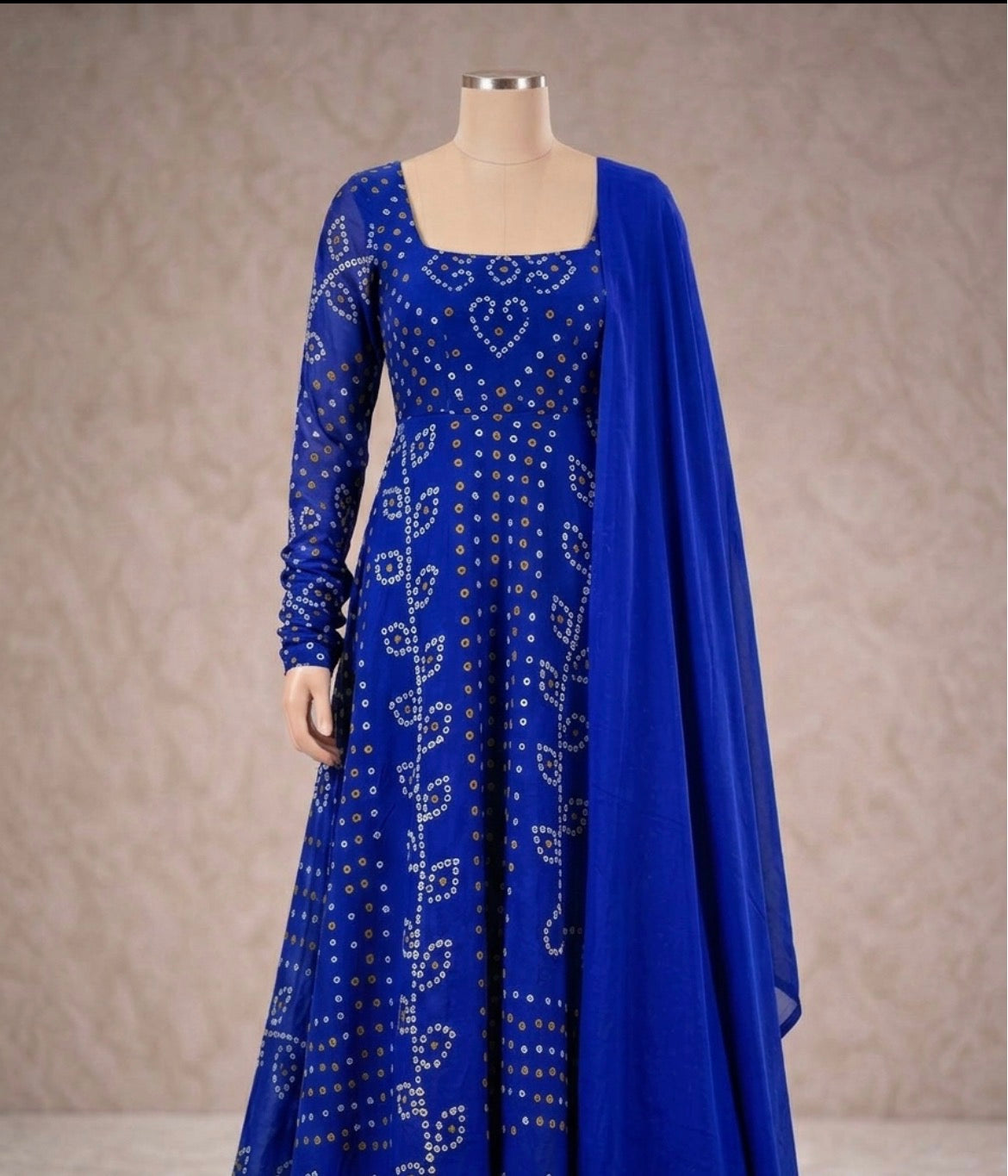 Teal bandhani Anarkali suit