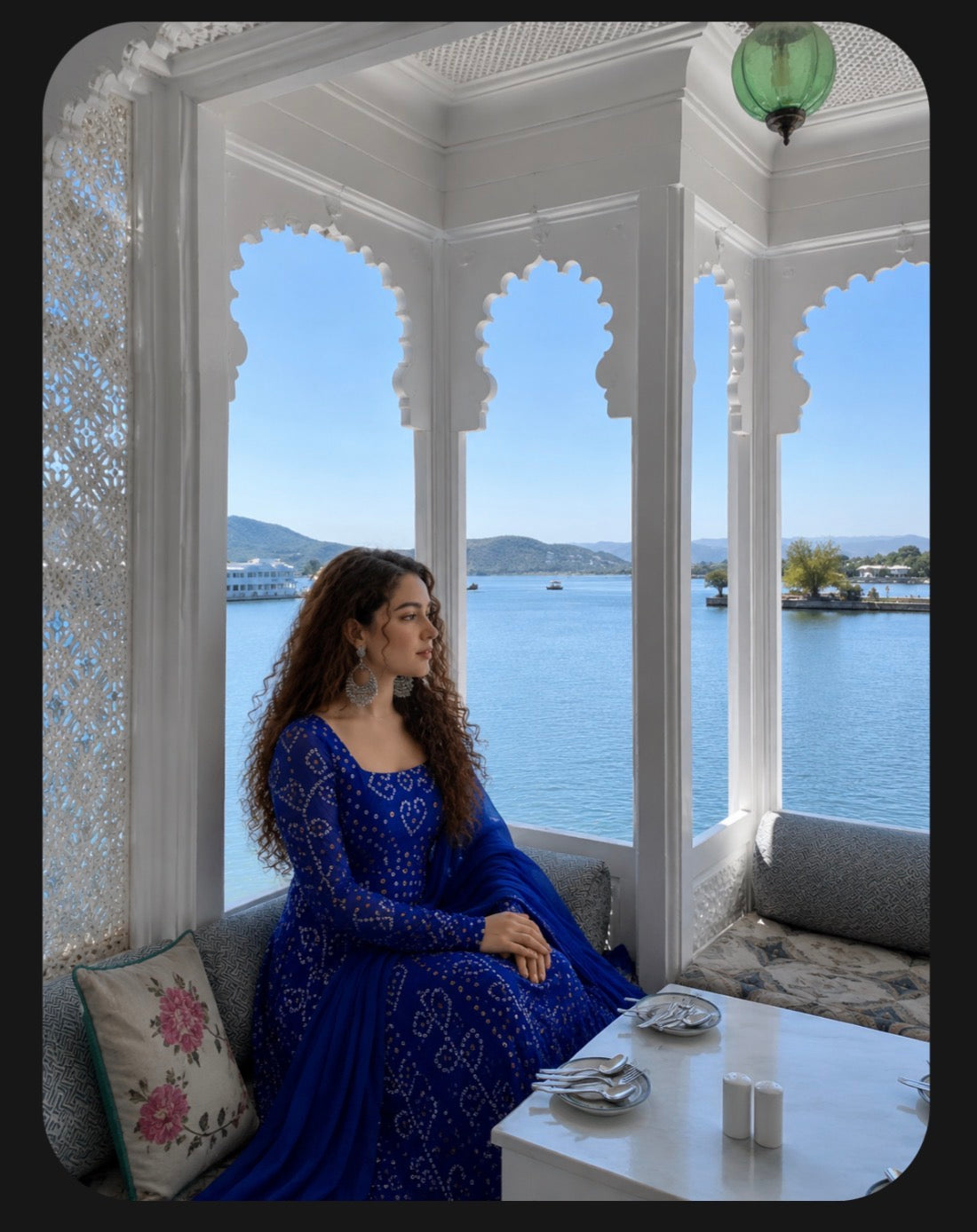 Teal bandhani Anarkali suit