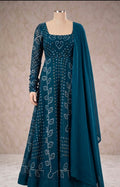 Teal bandhani Anarkali suit